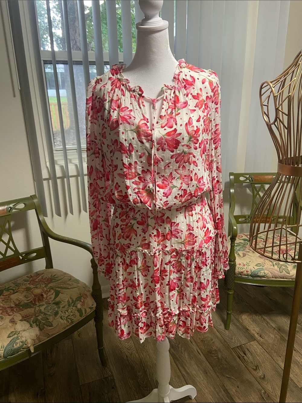 Skies Are Blue Pink Floral Long-Sleeve Tiered Dress on Cream